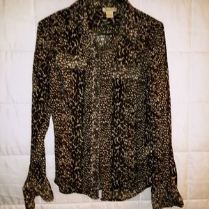 LUCKY BRAND SHEER ANIMAL PRINT 100% SILK SHIRT